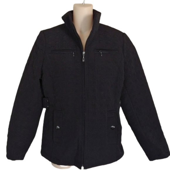 Nordstrom Gallery Black Quilted Zip Up Cinched Back Jacket Size Women Small - Picture 2 of 11